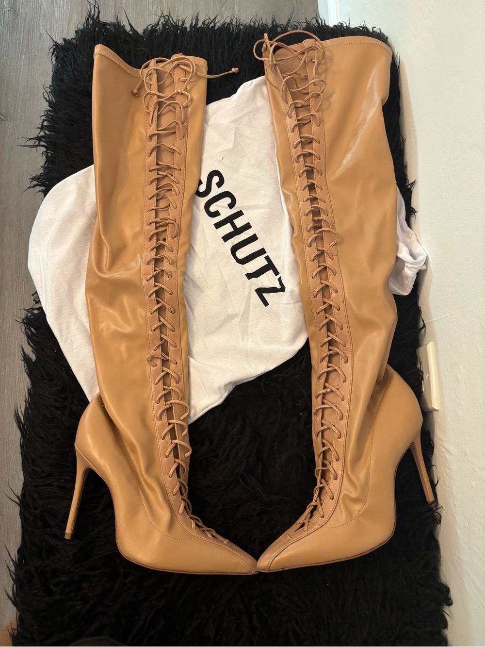 SCHUTZ SIONE Thigh-High Lace-Up Boots - Size 7.5